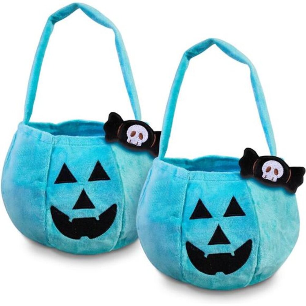 Halloween Teal Pumpkin Reusable Fabric Trick or Treat Buckets jack O Lantern 2Pc